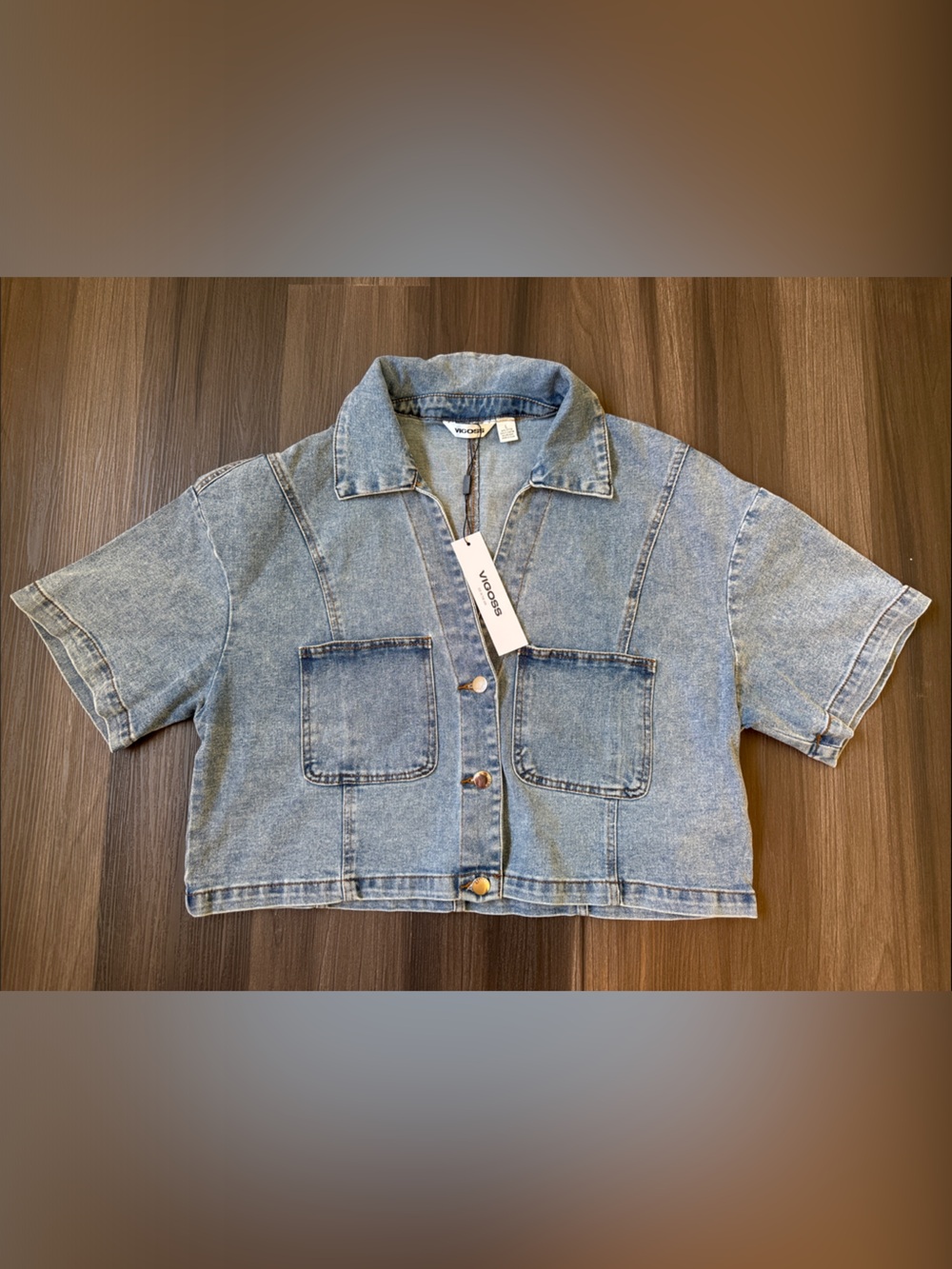 Vigoss Light Wash Cropped Short-Sleeve Denim Jacket